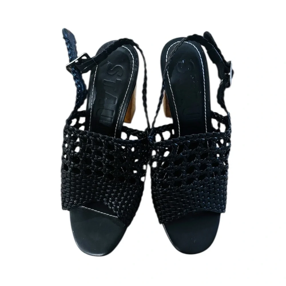 STAUD Black leather Woven Platform Sandals size 8 - Picture 6 of 11